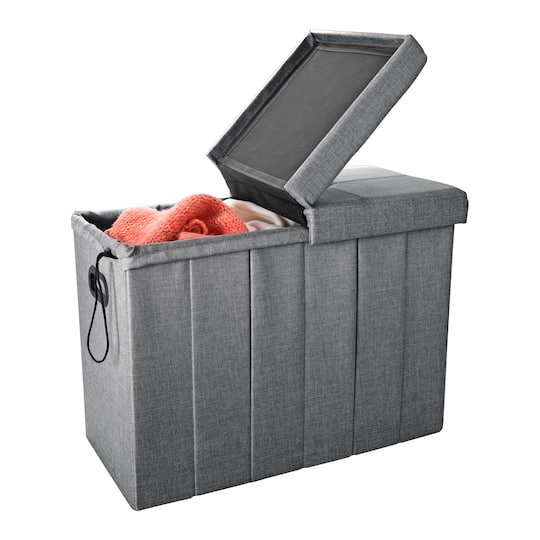Simplify Gray Collapsible Flip Top Hamper Ottoman